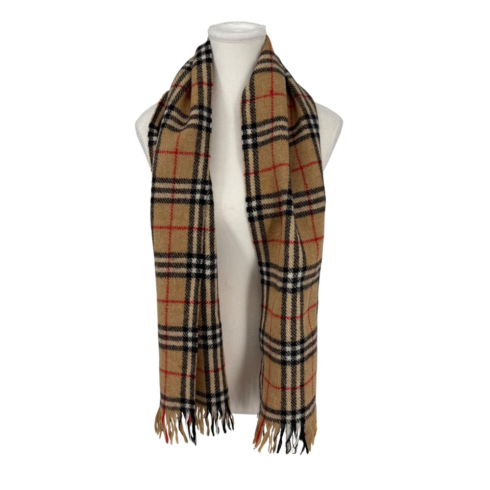 Vintage Burberry London Nova Check Plaid 100% Wool Scarf Fringe - Picture 4 of 4